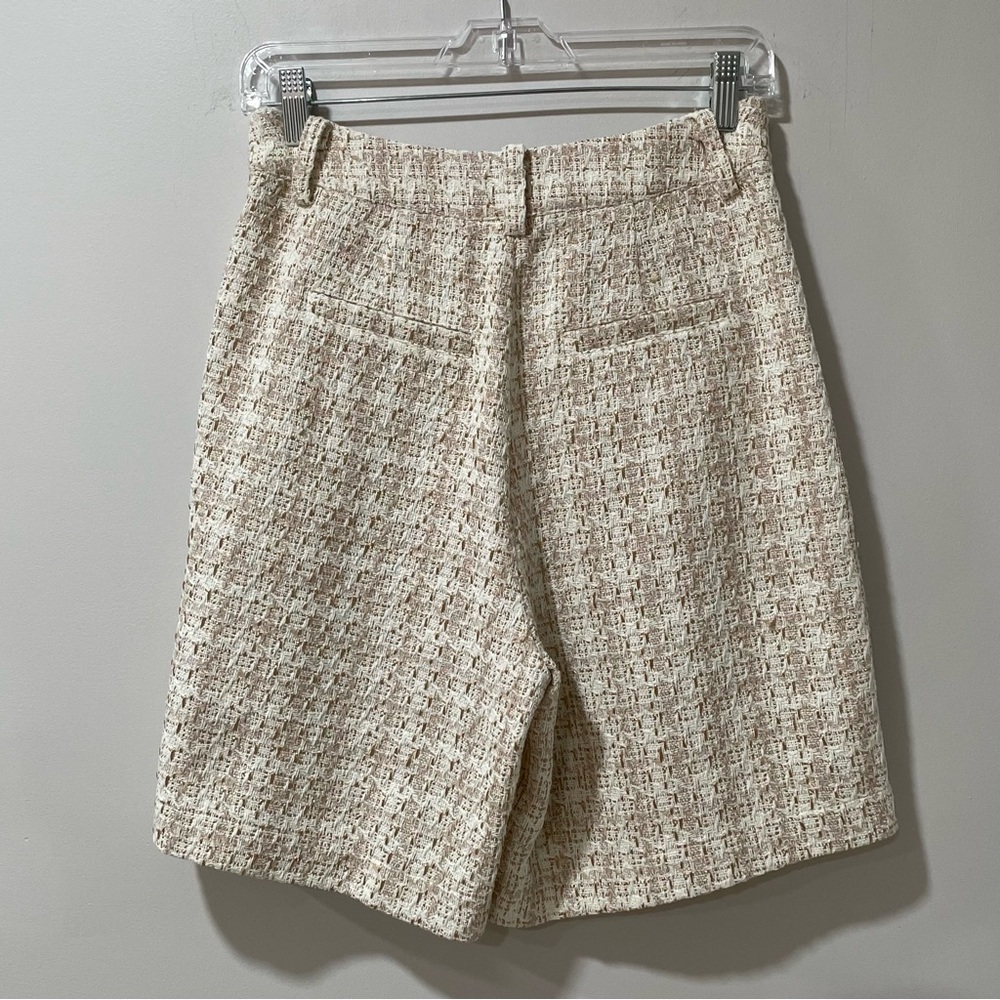 NWT Avec Les Filles Anthropologie Cream Gold Tweed Pleated Shorts Casual - Picture 6 of 9